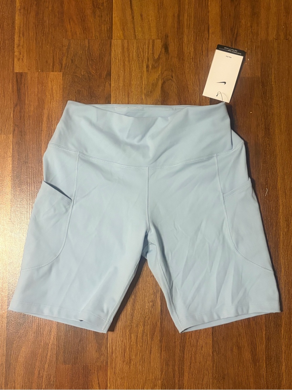Nike Light Blue High-Rise Bike Shorts with Side Pockets